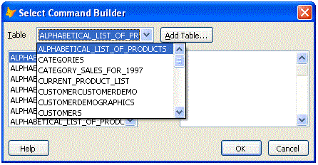 Select appropriate table from table selector